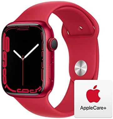 Apple Watch Series 7 [GPS 45 ממ] שעון חכם עם מארז אלומיניום אדום עם להקת הספורט האדום. גשש כושר,